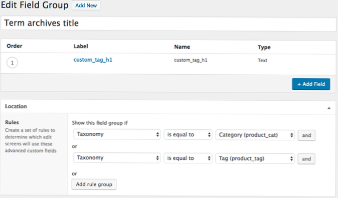 ACF under kategorienavn på butikksiden [lukket]