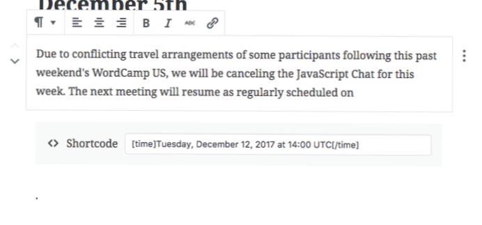 Voeg Shortcode inline toe in Gutenberg-blok