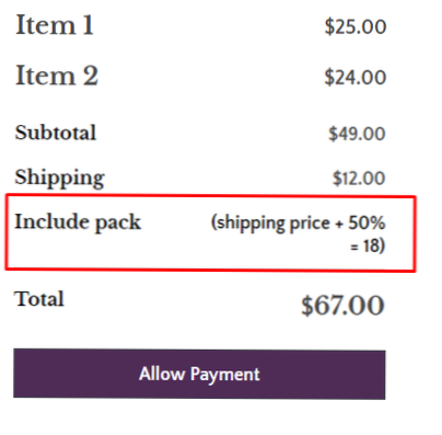 Legg til kassen totalt linjer en ekstra linje under frakt i WooCommerce