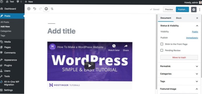 Adăugarea unui videoclip pe un site web Wordpress [închis]