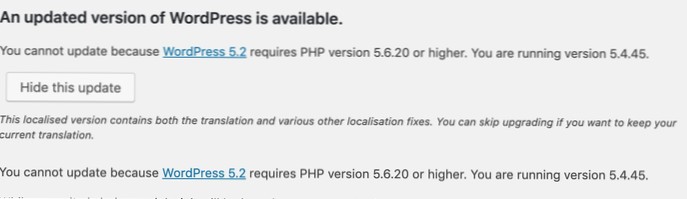 WordPress kann nicht auf 5 . aktualisiert werden.2