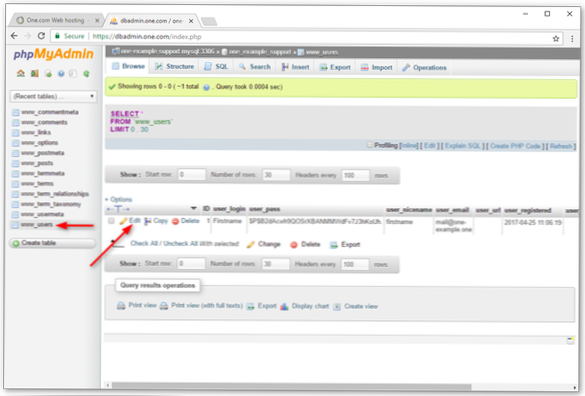 Modifica della password di root in PHPMyAdmin per il database Wordpress durante l'attivazione