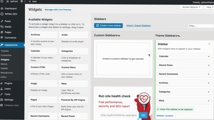 tilpasset widget ikke lagret i sidefelt