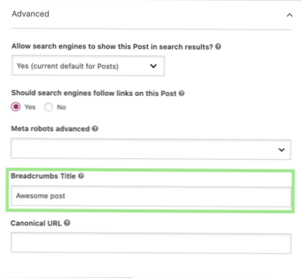 Custom Yoast Breadcrumbs URL