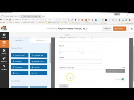 Incorporamento di collegamenti a WPForms su una pagina WP