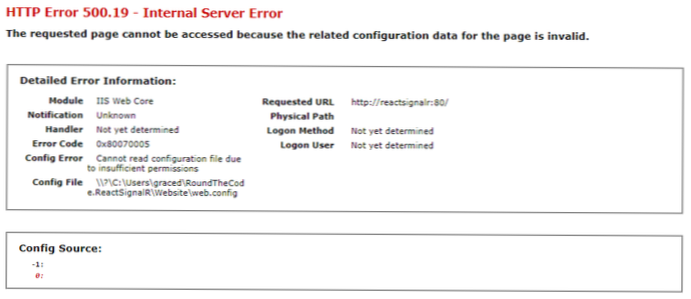 Vyskytla se interní chyba serveru č. 500 se čtyřmi možnostmi