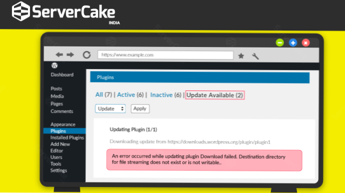 Error after installing the WordPress plugin updates