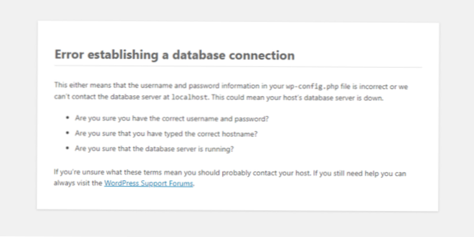 Feil ved etablering av en databaseforbindelse på Wordpress-nettstedet