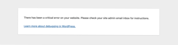 Message d'ERREUR  « Le site rencontre des difficultés techniques. Veuillez vérifier la boîte de réception de votre administrateur de site pour obtenir des instructions.