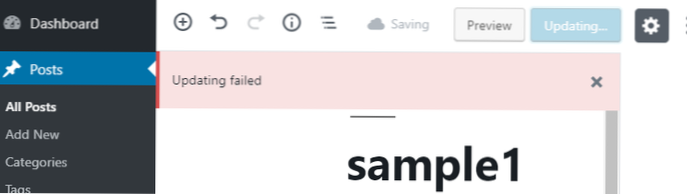 zjistit důvod „Aktualizace se nezdařila“ v Post-editoru