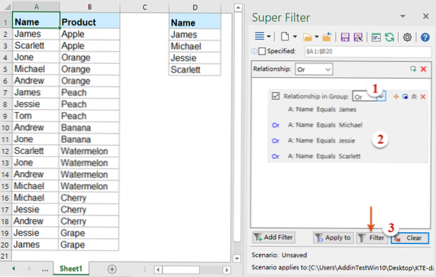 Behandel meerdere parameters in filter