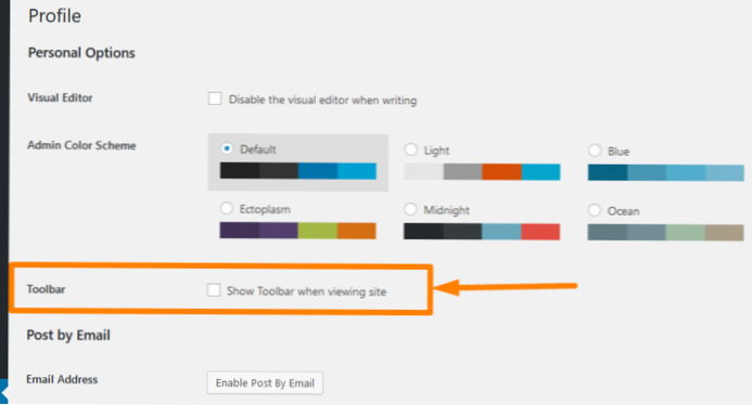 Admin-Leiste standardmäßig ausblenden