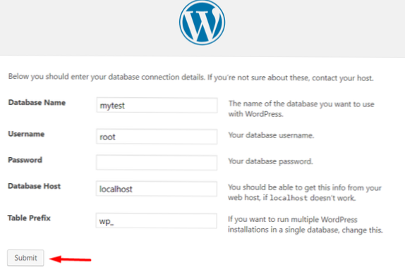 Hostování samostatného projektu wordpress na localhost