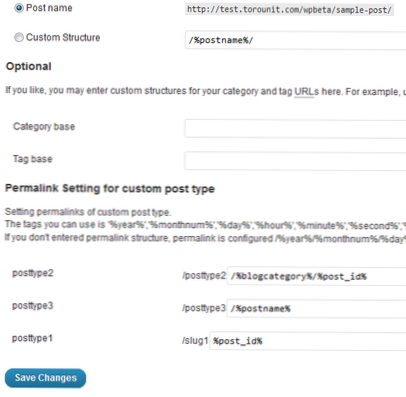 how can custom permalink structure use for specify custom post type