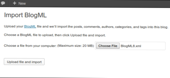Wie kann ich eine BlogML-Datei in meine WordPress-Site importieren??