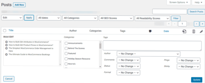 Jak mohu hromadně otevřít / upravit všechny příspěvky WordPress