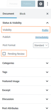 Como posso definir a visibilidade padrão de uma postagem como privada e com revisão pendente marcada