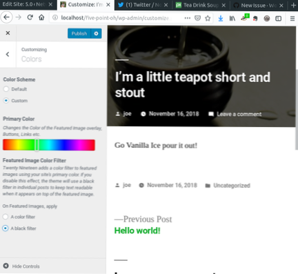 Comment changer la couleur primaire de Twenty Nineteen sans utiliser le curseur de couleur dans le personnalisateur de thème?