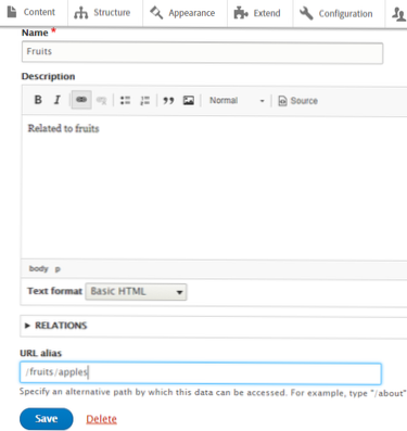 Hvordan får jeg lenken til det tildelte taksonomibegrepet?