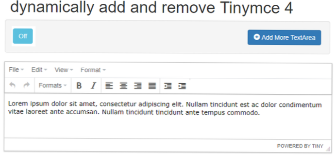 Hvordan bruger jeg jQuery til at føje TinyMCE WYSIWYG-editoren til et tekstområde?