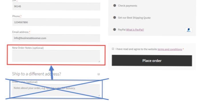 Comment ajouter un autre champ de commentaires de commande à la caisse woocommerce
