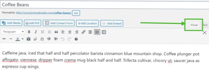 Cómo ajustar el ancho del texto y ponerlo en el centro del editor de publicaciones (visual)?