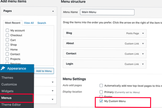 Hur man visar alternativsidan under anpassad meny?