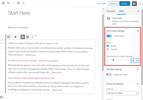 Como exibir um determinado conjunto de postagens do wordpress em uma página da web?