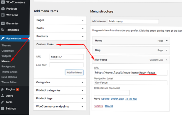 How to make a section id menu w/multiple pages