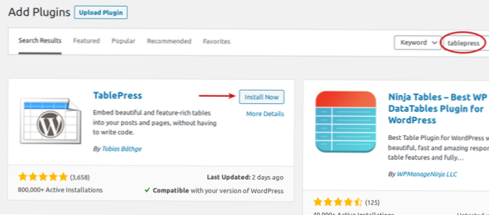 comment afficher les tableaux de mon plugin dans l'onglet export de Wordpress?