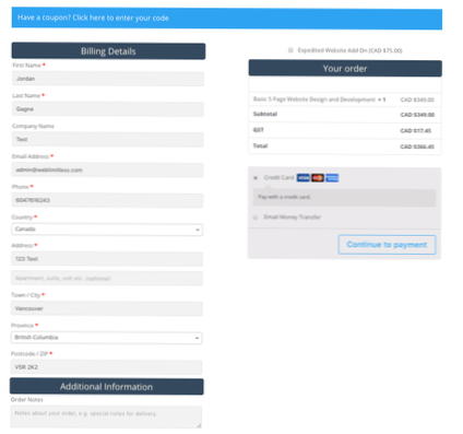 Je souhaite obtenir une page de paiement à deux colonnes