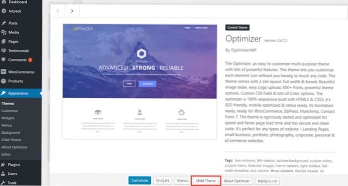 È possibile creare temi figlio utilizzando il dashboard di Wordpress??