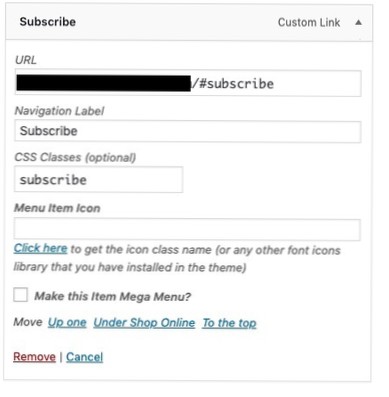 Lancer une fenêtre contextuelle Mailchimp à partir d'un élément de menu