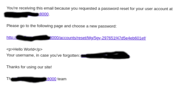 password_reset non funziona
