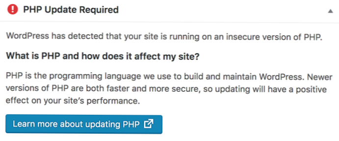 PHP7.3 est requis pour WordPress 5.2 ou Recommandation