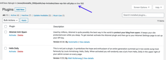 Probleem bij het debuggen van plug-ins in wordpress