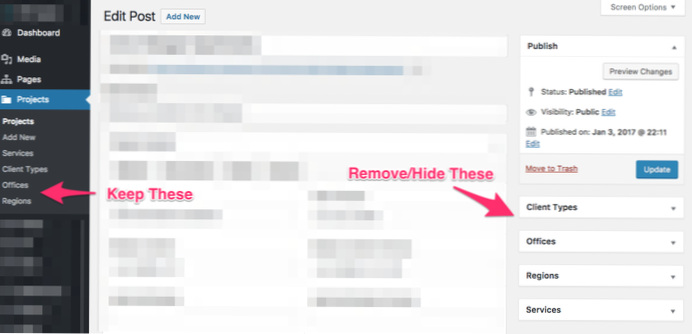 Remove categories taxonomy from custom post type