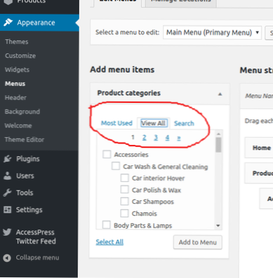 Paginering verwijderen uit WooCommerce-productcategorieën in navigatiemenu's voor beheerders bewerken