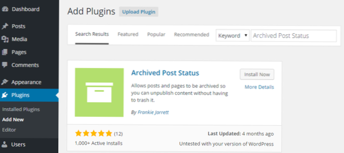 Ta bort status 'arkiverad' från standardinlägget och sidvyn