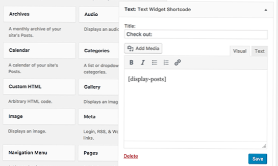 Kortkoder i sidelinjens tekst / html-widget Slik bevarer du rå HTML-utdata fra kortkoden?