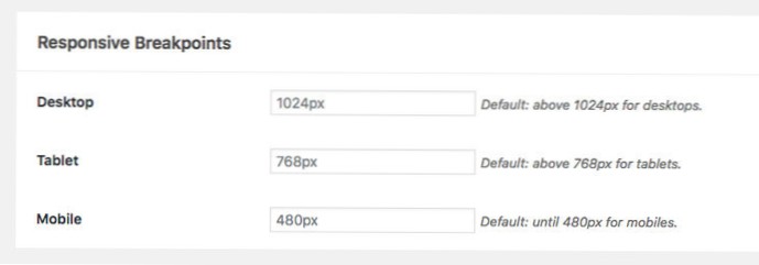 Hvad er standardbrudpunkterne, der er angivet i WordPress?
