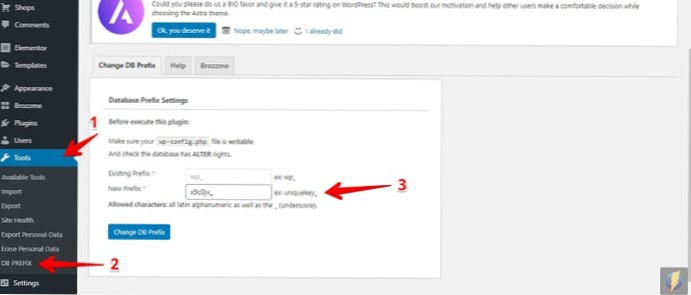 Proč změna předpony databázové tabulky vede ke ztrátě obsahu?