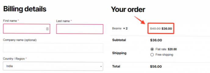 Woocommerce Display Rabatt på handlevogn