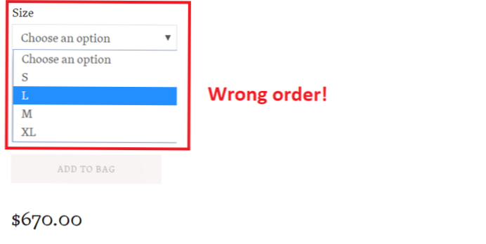Woocommerce ordinamento del prodotto variabile