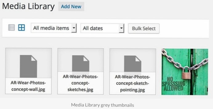 Knihovna Wordpress Media Library vykresluje prázdné obrazové dlaždice