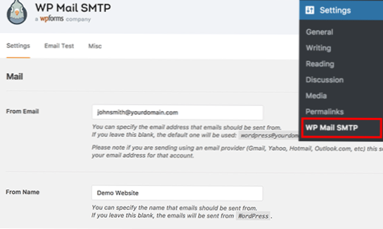 E-mail Wordpress per conto di'