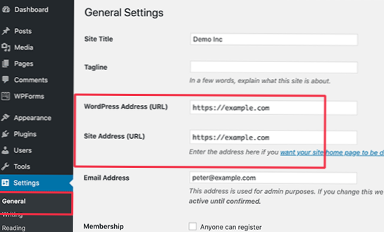 Pagine WordPress che utilizzano URL di dominio