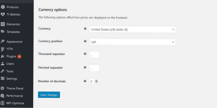 Wordpress-webstedet R ændret til valutasymbol
