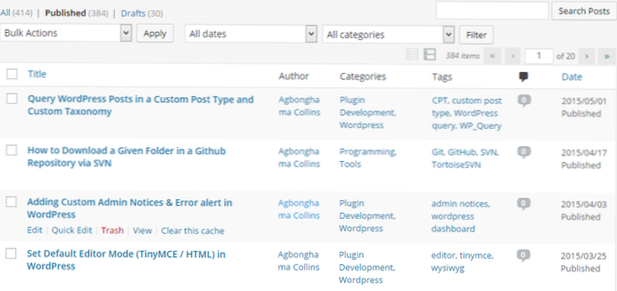 Une page Wordpress pour afficher les résultats de requête de base de données personnalisée