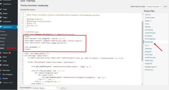 Přidejte metadata do hlavy z motivu